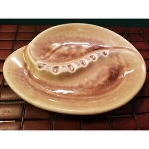 Vintage 1960s Mid Century Tan Leaf Shaped Ceramic Ashtray 10.75"x9"